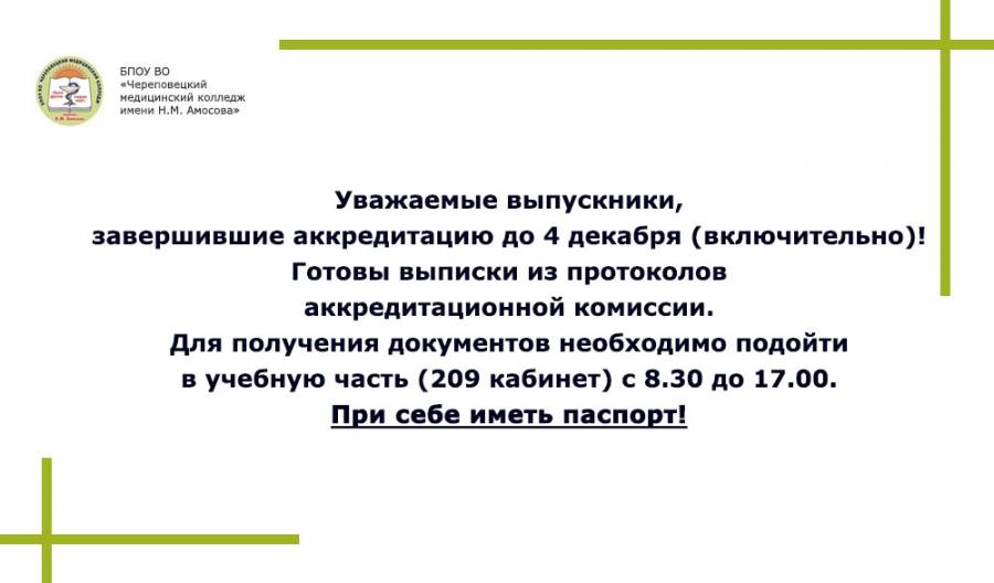 Колледжи прошедшие аккредитацию. Медицинский колледж Амосова Череповец.